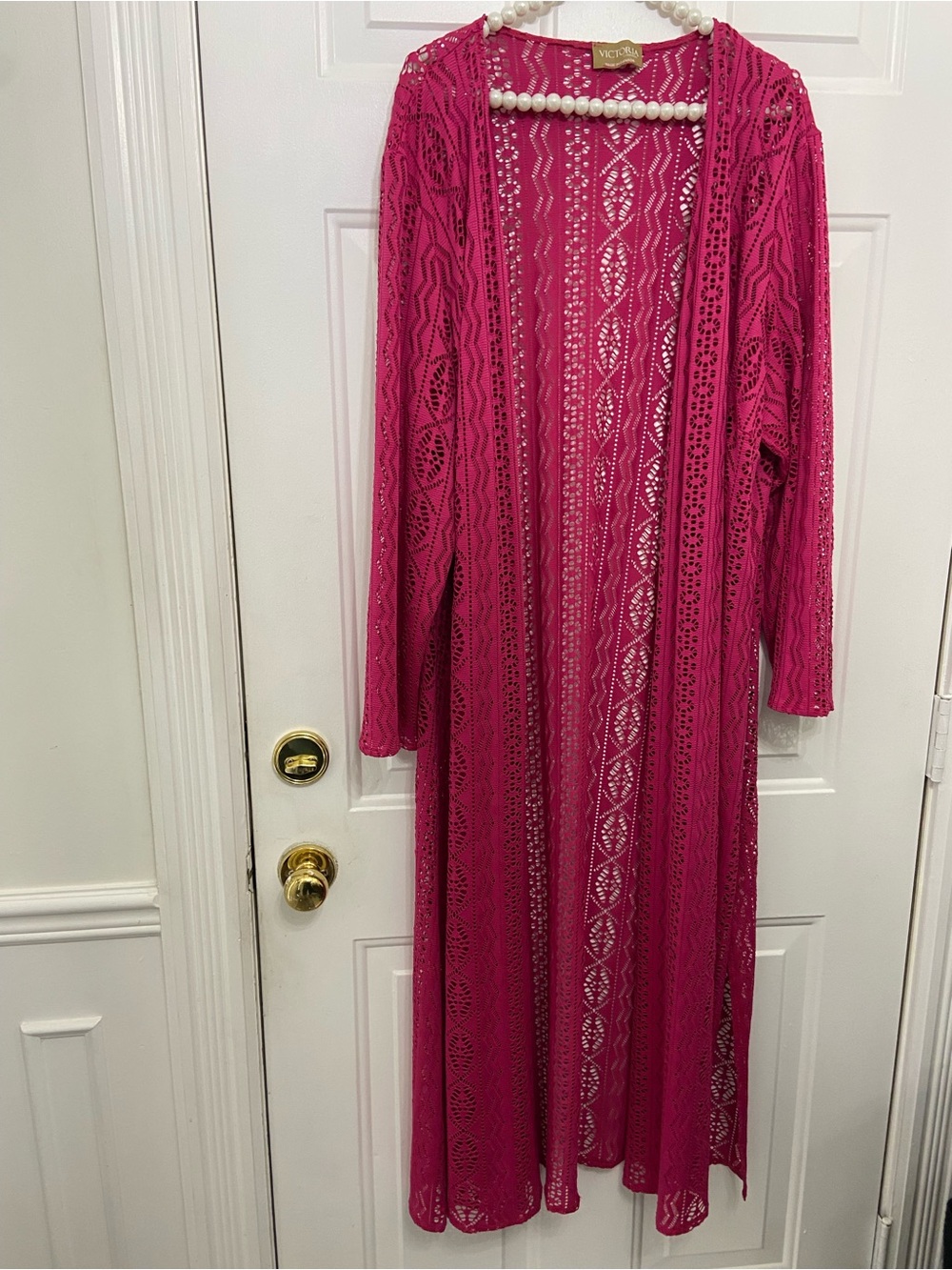 Victoria Collection Made in Canada Fuchsia Lace Open Front Duster Cardigan